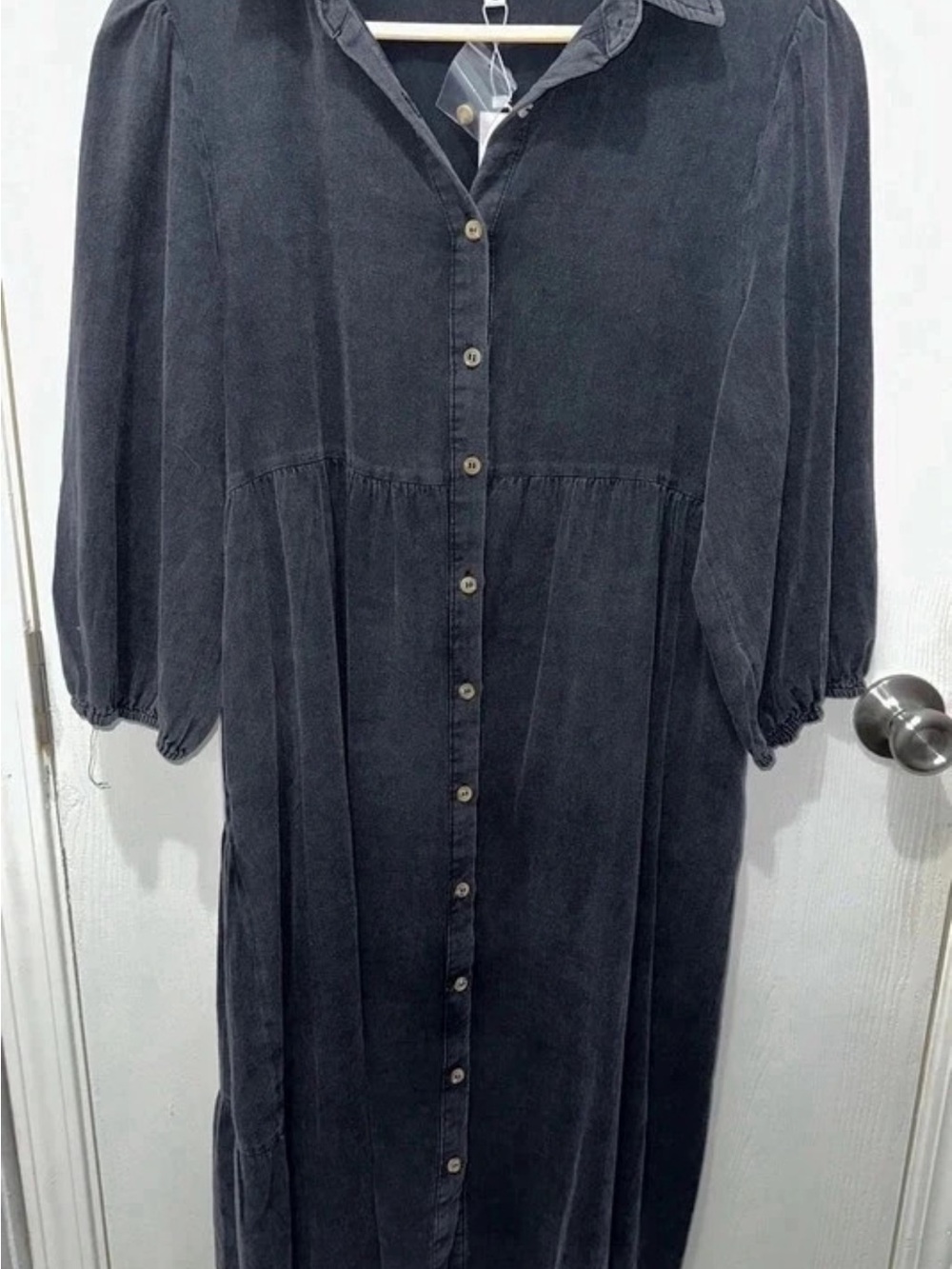 Baltic Born Black Button-Front Long Sleeve Midi Dress NWT